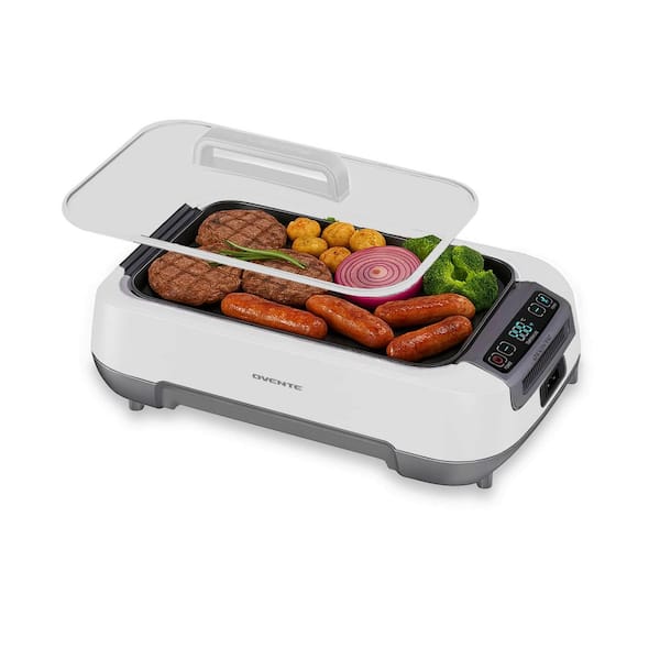 1500-Watt Electric Portable Smokeless Indoor Grill with 2-Removable Non-Stick and Dishwasher Safe Plates, White