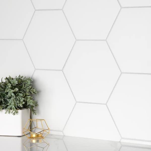 Merola Tile Apini Hex Matte White 9-1/8 in. x 10-1/2 in. Porcelain