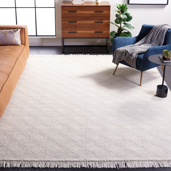 Marbella Ivory 8 ft. x 10 ft. Geometric Solid Color Area Rug