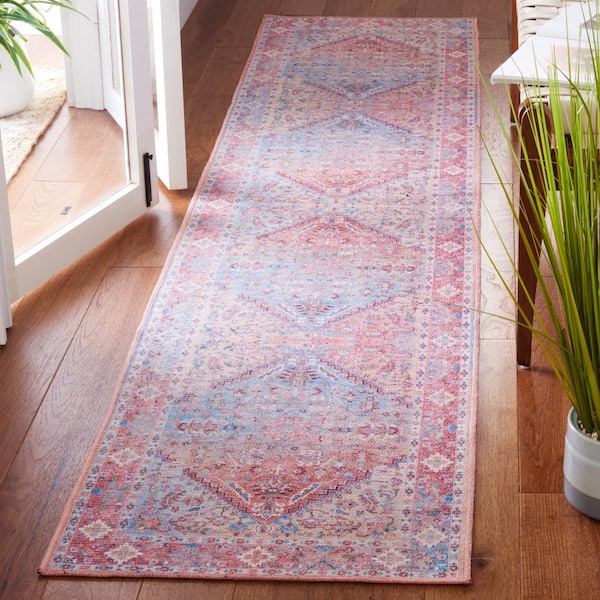 Serapi Rust/Blue 2 ft. x 9 ft. Machine Washable Floral Runner Rug