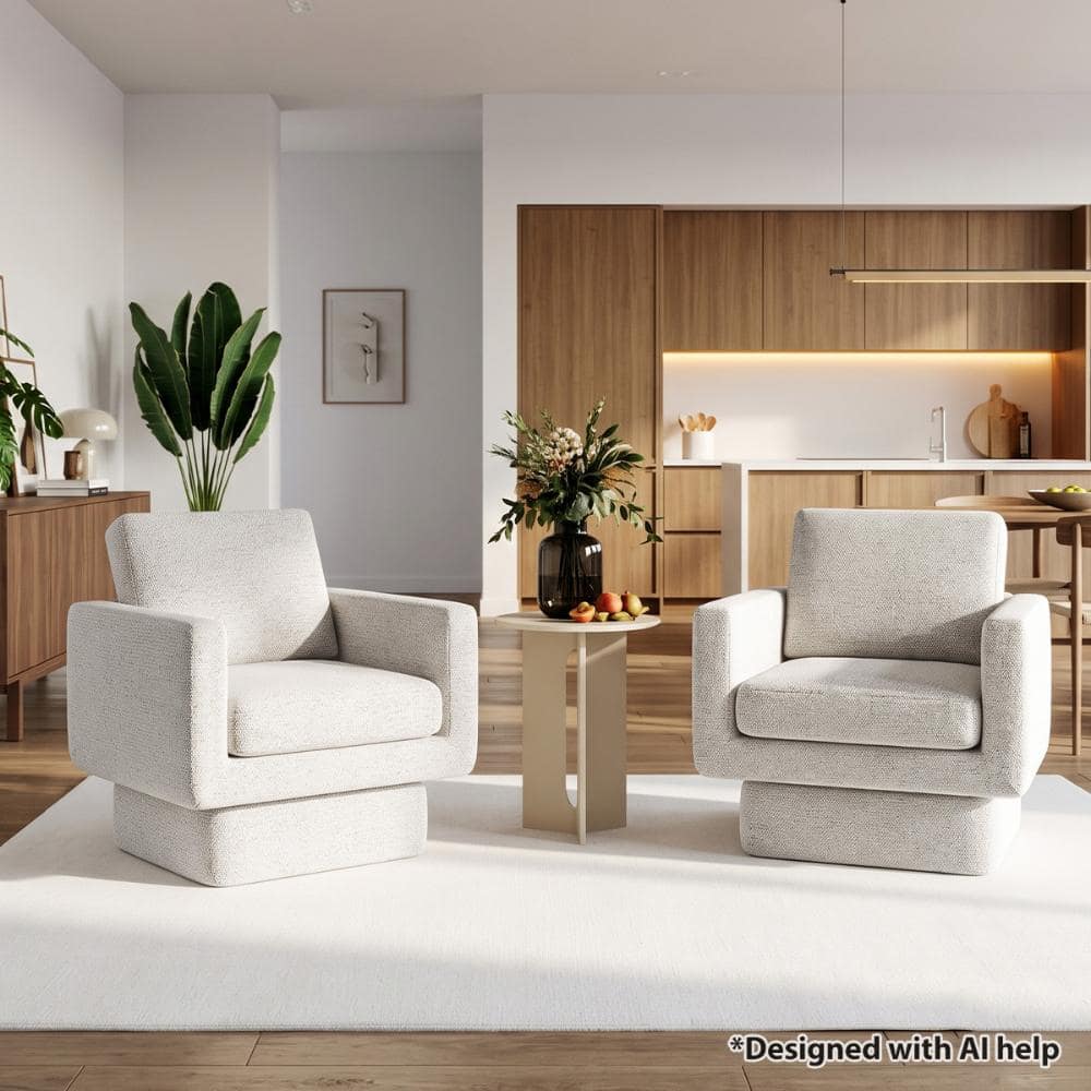 "Set of 2 Small Space Swivel Accent Chairs, Beige Upholstered Track-Arm Club Chairs, Square Silhouette, 21.5"" Wide Seat" price history on PriceWatchPro