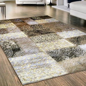 Hadley Brown 9 ft. x 12 ft. Damask Non-Slip Area Rug