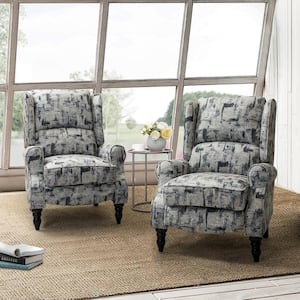 Bogazk Modern Grey Polyester Pattern Manual Recliner with Wingback and Rubber Wood Legs (Set of 2)