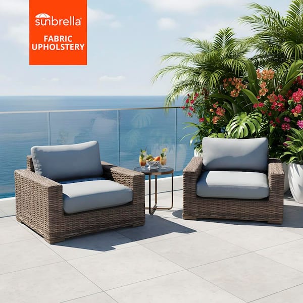 Larry Lava Gray Premier Rattan Wicker Deep Seating Outdoor Lounge Chair with Soft Light Blue Cushions