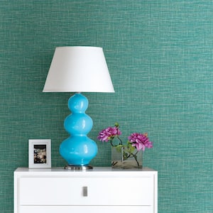 Exhale Teal Faux Grasscloth Paper Strippable Roll Wallpaper (Covers 56.4 sq. ft.)