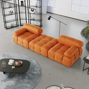 103.95 in. Free Combination Minimalist Sofa Convertible Modular Reversible 3 Seater Velvet Couch and Ottoman, Orange