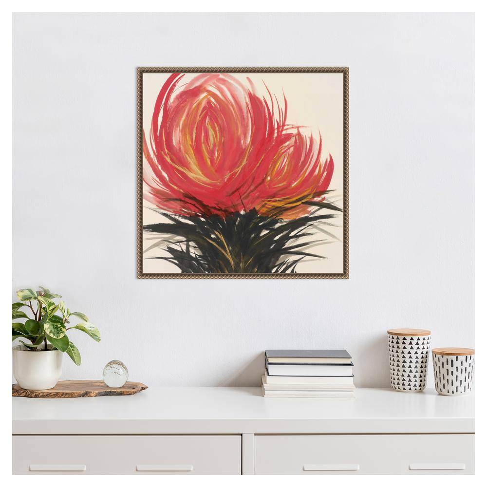 Clover Blossom II Red Floral Canvas Print with Bronze Frame