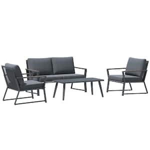 Garden Sofa Set Gray 4-Piece Aluminum Patio Conversation Sectional Seating Set with Gray Cushions and Center Table