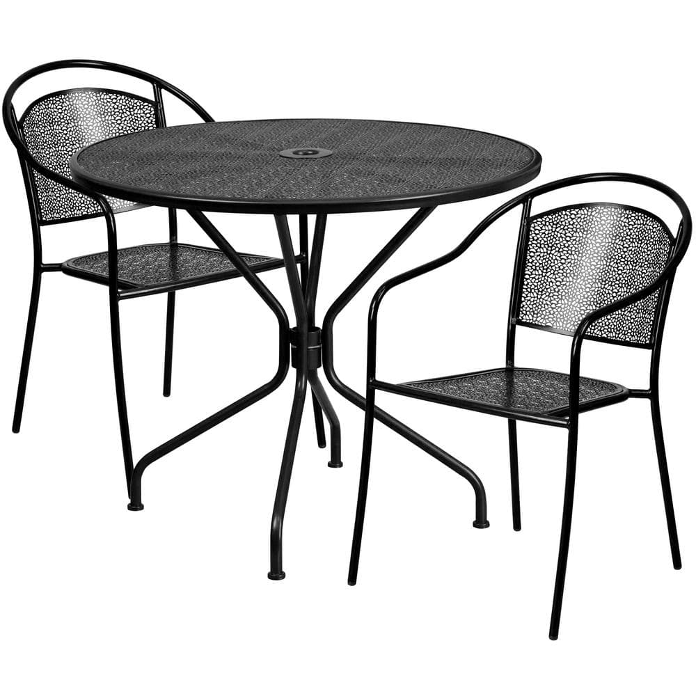 Carnegy Avenue 3 Piece Metal Round Outdoor Bistro Set In Black Cga Xu 203698 Bl Hd The Home Depot 