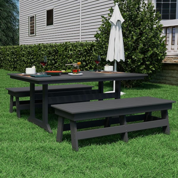 myhomore Gray 3-Piece Plastic Rectangular Dining Set