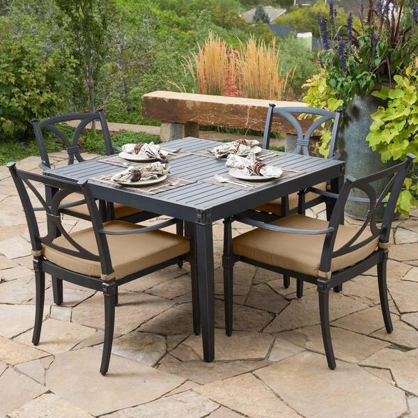 RST Brands Astoria 5-Piece Patio Cafe Dining Set with Delano Beige Cushions