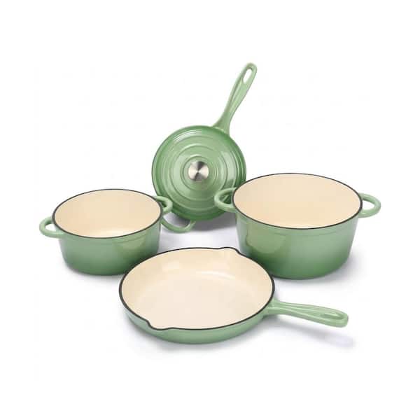 8-Piece Enameled Cast Iron Cookware Set Ceramic Coated Dutch Ovens Skillet and Lids Set with Pan Rack