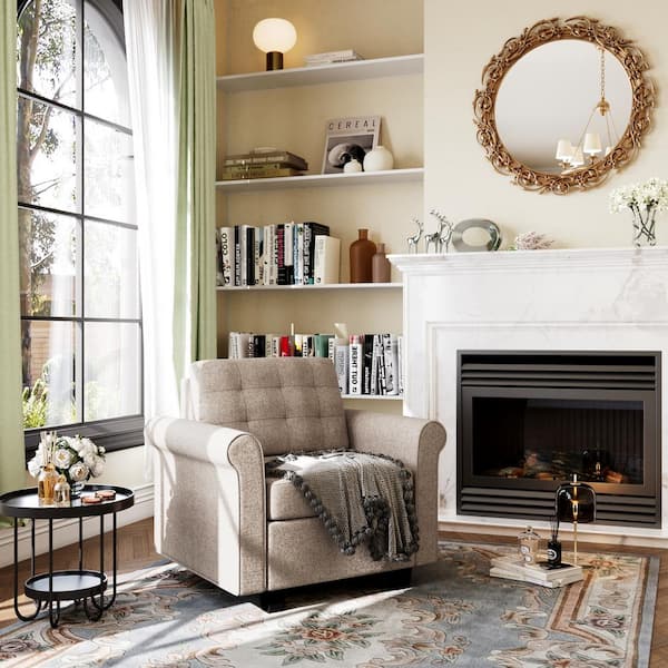 31.4 in. Modern Linen Flared Arm Accent Chair for Sectional Sofa in. Beige
