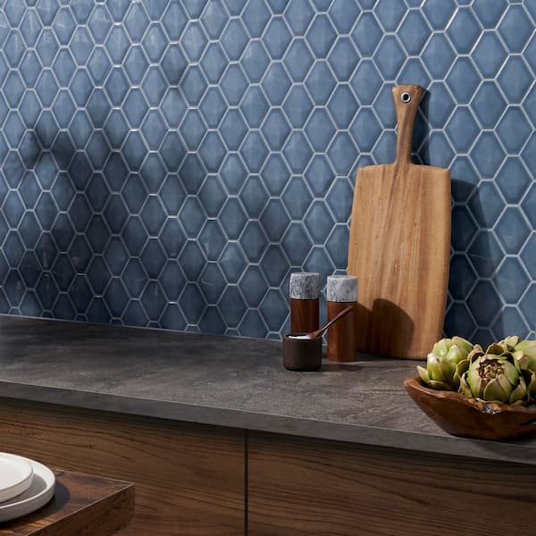 Medley Diamond Coastal Blue 10.39 in. x 12.55 in. Glossy Ceramic Mosaic Wall Tile (0.9 sq. ft./Each)