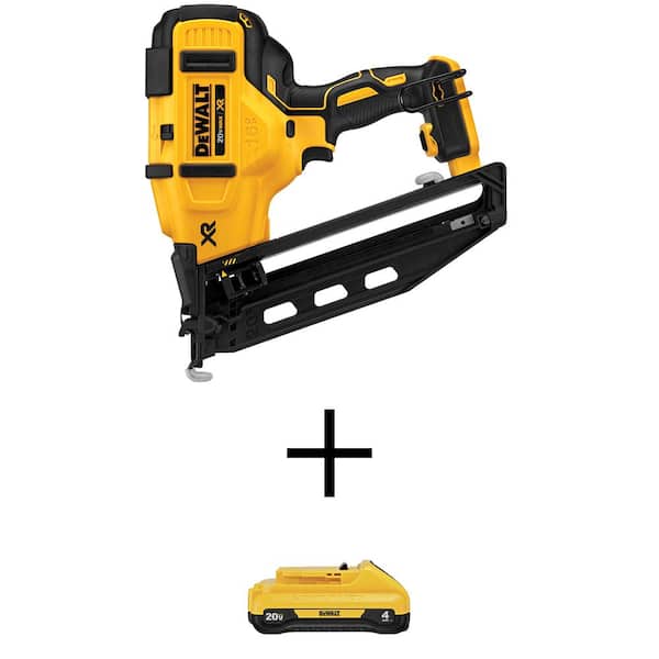 DEWALT 20V MAX XR Lithium-Ion Cordless 16-Gauge Angled Finish Nailer with 20V MAX Compact 4.0Ah Battery Pack