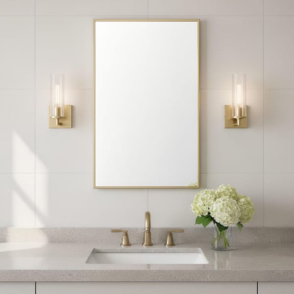 Sarita Small 1-Light Satin Brass Wall Sconce with Clear Ribbed Glass Shade