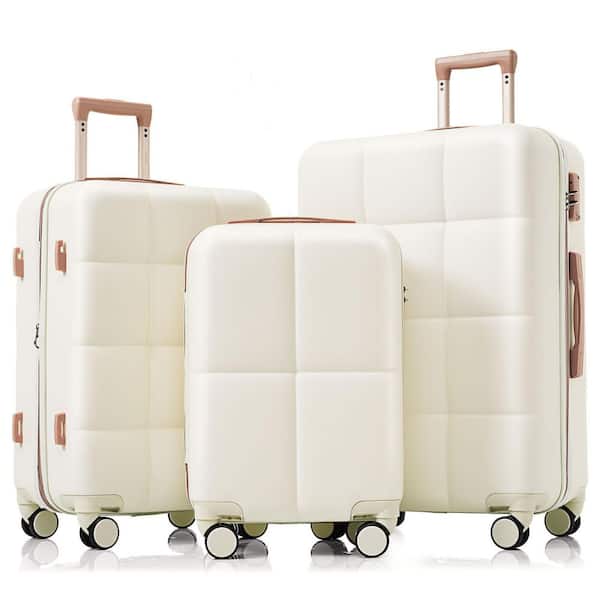 3-Bags 3-Piece White 20 in. 24 in. 28 in.  ABS Hardshell Spinner Luggage Set with Cup Holder, Hooks