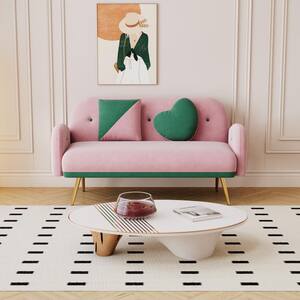 58.3 in. Wide Round Arm Velvet Modern Rectangle Small Spaces Sofa in Pink