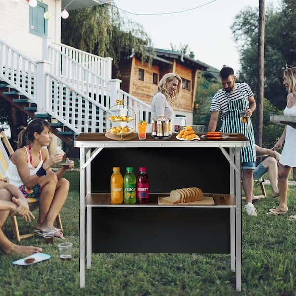Karl home 39 in. Brown Rectangle Aluminum Picnic Tables Patio