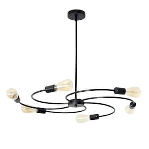 6-Lights Black Firework Chandelier for Living Room Bedroom E26 Base