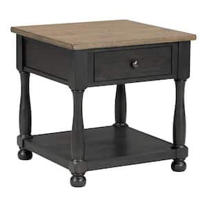 Windcrest 24 in. Weathered Black and Brown Square Wood End Table with Farmhouse Legs