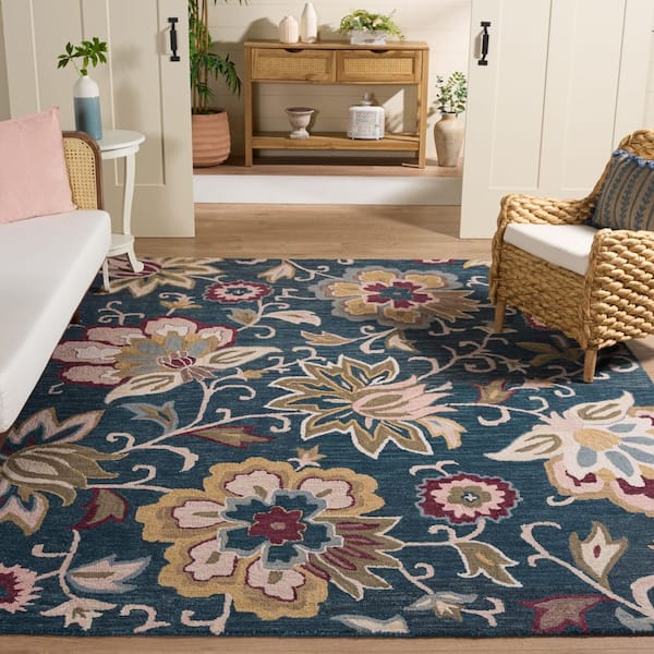 Blossom 8 ft. x 10 ft. Navy/Red Traditional Floral Vine Area Rug