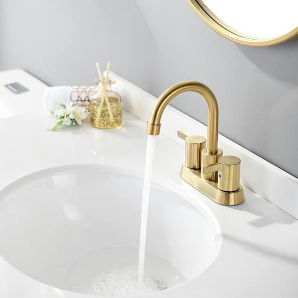 Brushed Gold 4 Inch 2 Handle Centerset Lead-Free Bathroom Faucet
