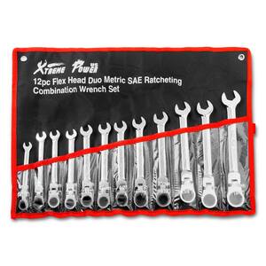 Flex-Head SAE and mm Ratcheting Combination Wrench Set (12-Piece)