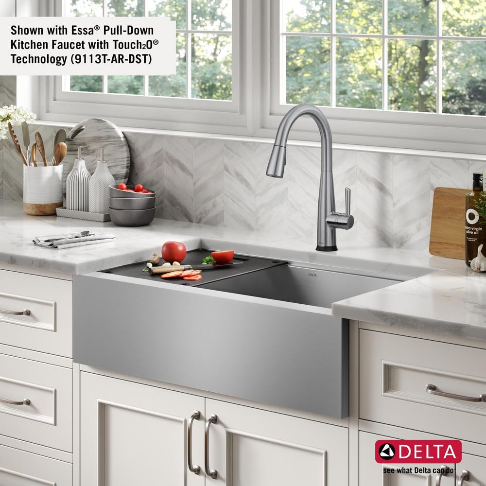 Delta Rivet 33" Stainless Steel Farmhouse Workstation Sink