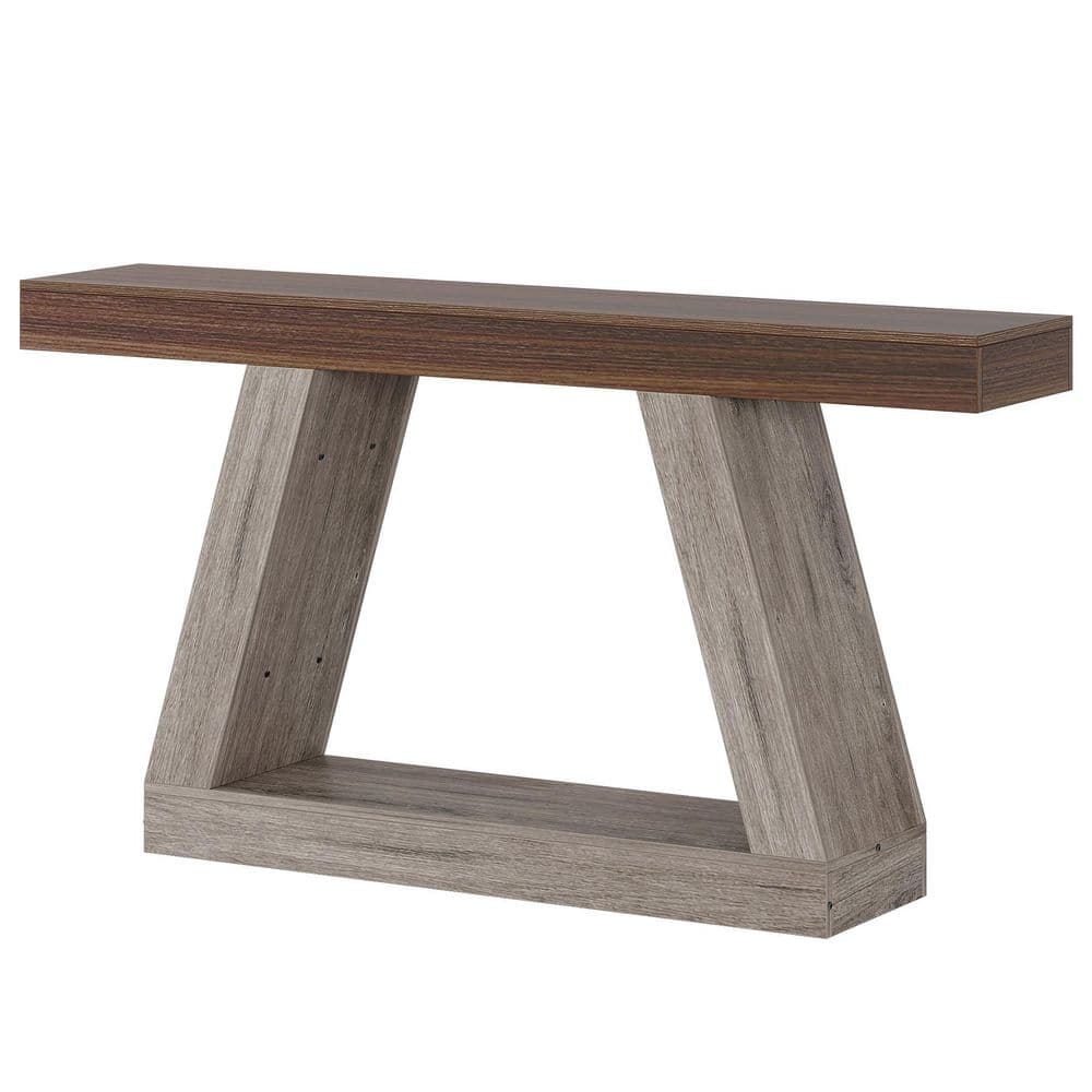 Turrella 55 in. Gray&Brown Rectangle Wood Console Table with Storage Shelves,Entryway Table for Hallway, Living Room price history on PriceWatchPro