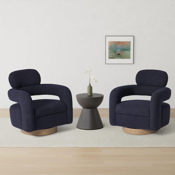 Bayville Modern 29 in. Wide Sherpa Fabric Barrel Accent Chairs with 360° Swivel in Navy Blue (Set of 2)