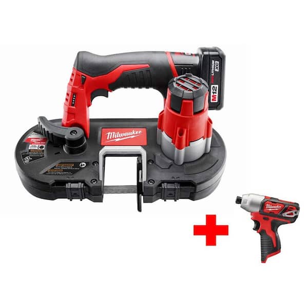 Milwaukee M12 12V Lithium-Ion Cordless Sub-Compact Band Saw Kit with (1) 3.0 Ah Battery, Charger and M12 1/4 in. Hex Impact Driver
