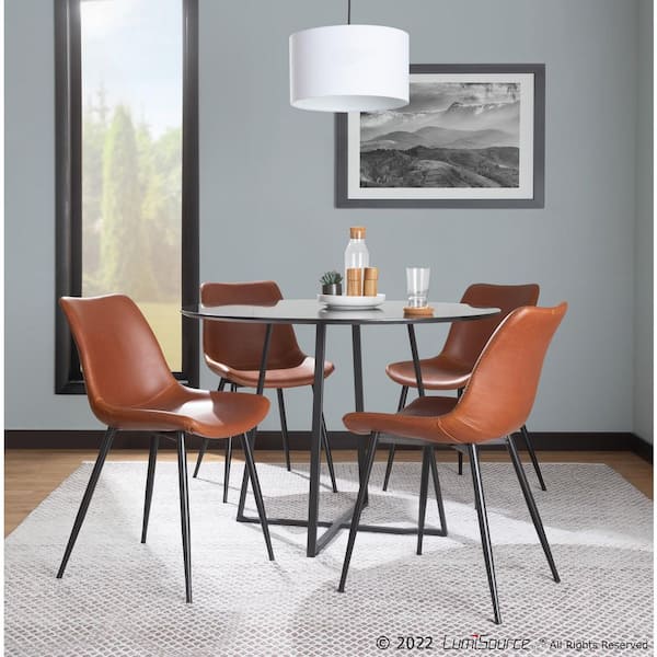 Durango Cognac Faux Leather and Black Metal Side Dining Chair (Set of 2)