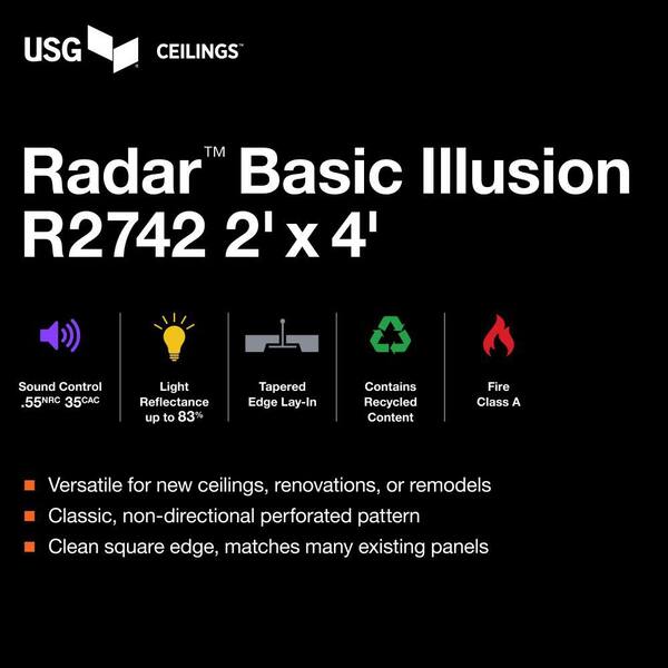 2 ft. x 4 ft. Radar Basic Illusion White Shadowline Tapered Edge Lay-In Ceiling Tile, pallet of 120 (960 sq. ft.)