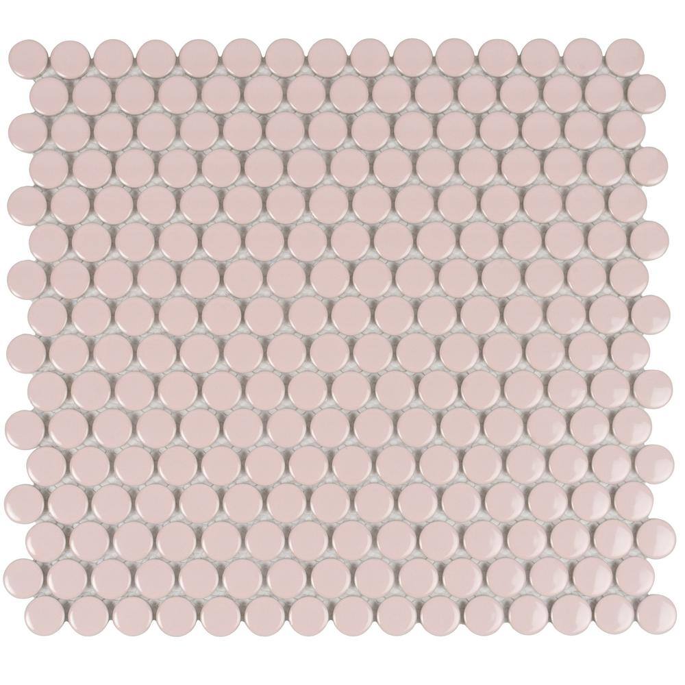 Cirkel 11.46'' x 12.4'' Glossy Pink Porcelain Penny Tile