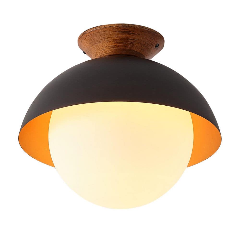 aiwen Modern 13.8 in. 1-Light Black Globe Semi-Flush Mount