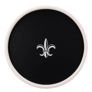 PASTIMES Fleur de Lis  14 in. W x 1.3 in. H x 14 in. D Round Black Leatherette Serving Tray