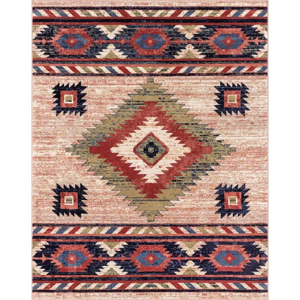 Tulsa Lea Traditional Southwestern Tribal Cream 7 ft. 10 in. x 10 ft. 6 in. Area Rug