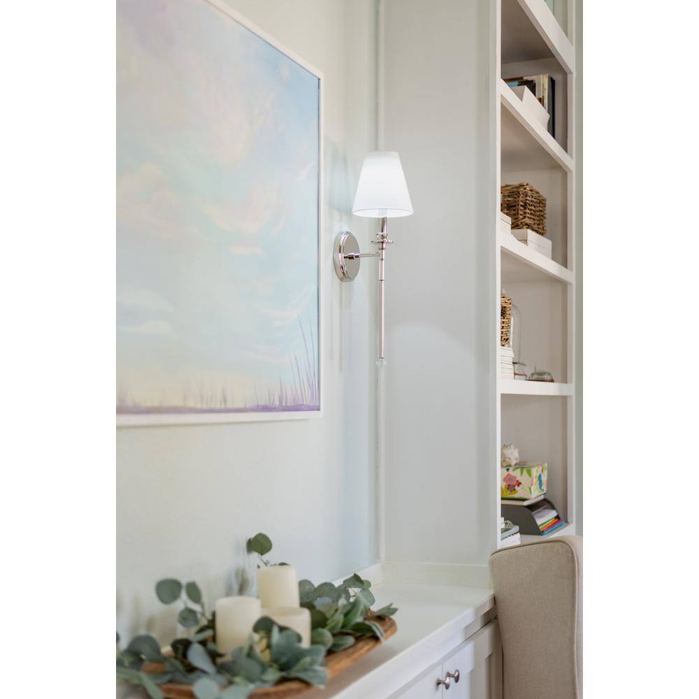 Elegant Polished Nickel Dimmable Sconce with White Silk Shade