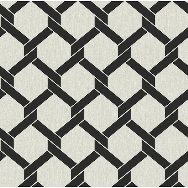 A-Street Prints Payton Black Hexagon Trellis Wallpaper