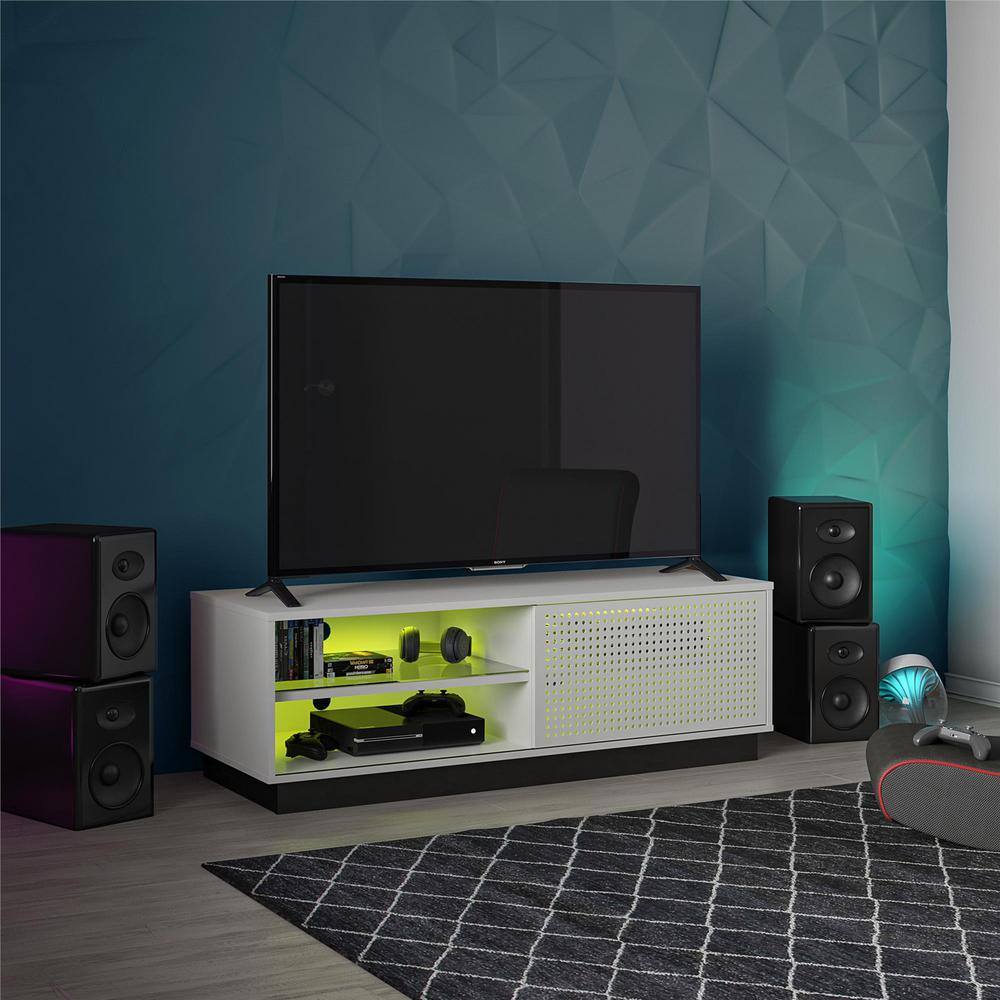 Contemporary White Gamer TV Stand with LED & Wire Management