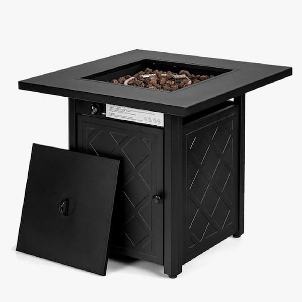 HONEY JOY Black 28 in. Gas Fire Pit Table 50,000 BTU Auto-Ignition Propane Fire Pit Table, Outdoor Fire Table with Lid Suitable