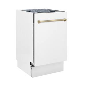 Autograph Edition 18" Compact 3rd Rack Top Control Dishwasher in White Matte with Champagne Bronze Handle, 51dBa