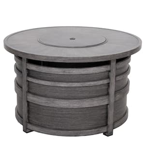 Outdoor Round Fire Pit Table, Aluminum Frame, Gray