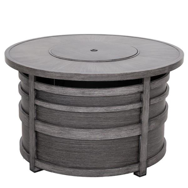 Patio Time Outdoor Round Fire Pit Table, Aluminum Frame, Gray