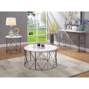 Mannis 24 in. White and Black Round Wooden Top End Table