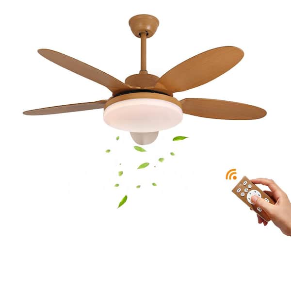 OUKANING 48 in. Indoor Brown Modern Ceiling Fan with Adjustable White Integrated LED, Remote and Reversible Motor