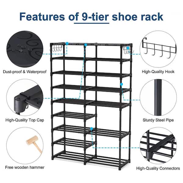 32-40 Pairs Shoe and Boot Storage Shelf Rack Organizer with Hooks