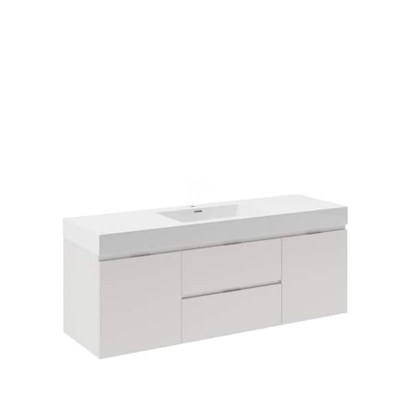 Fresca Valencia 60 in. W Wall Hung Bathroom Vanity in Glossy White with Acrylic Vanity Top in White