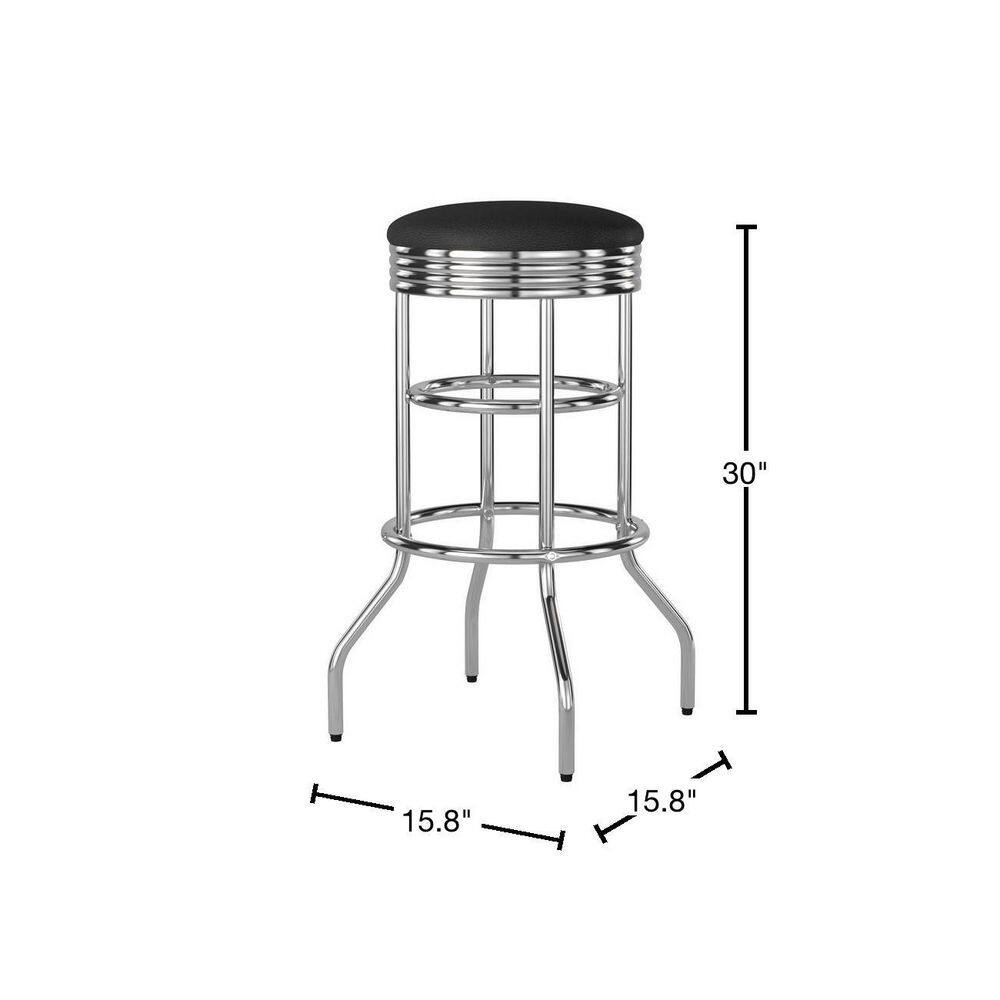 Black Faux Leather and Chrome Swivel Bar Stools, 30" Set